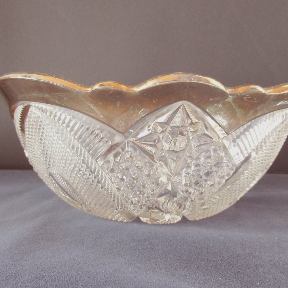EAPG US Glass Rising Sun serving bowl clear gold trim